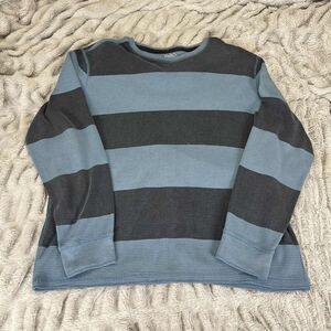 Roebuck & Co Thermal Shirt Men XXL Long Sleeve Blue Gray Stripe Waffle Knit Top
